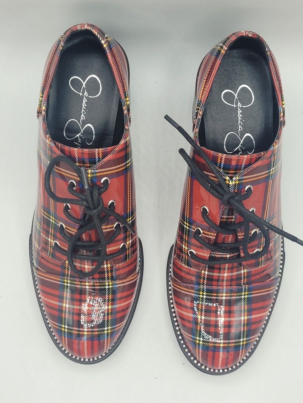 Jessica Simpson Resina red plaid Tartan chunky 3.25" heel oxfords - Picture 12 of 16